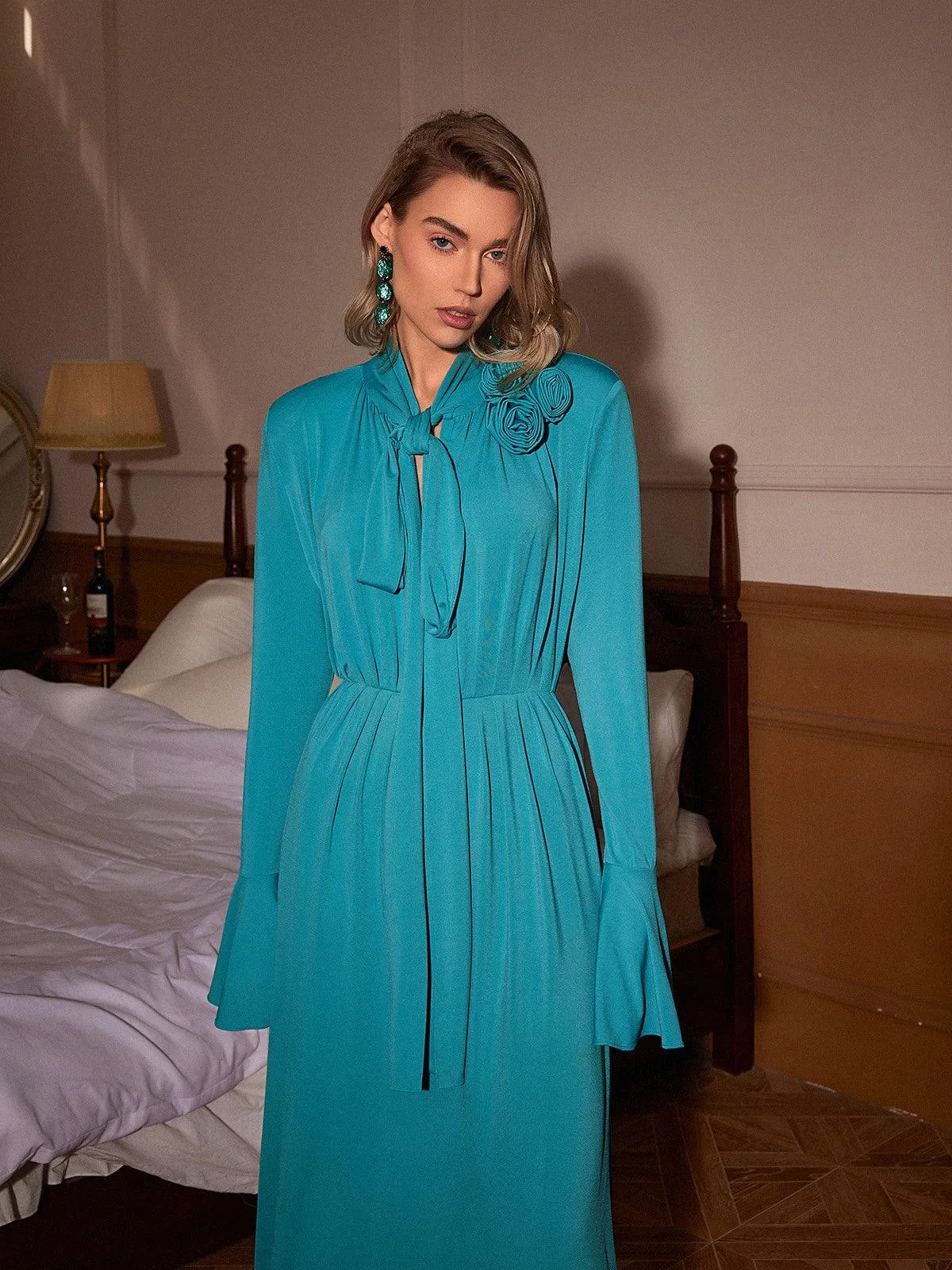 Benton Long Sleeve Flower Embellished Maxi Dress In Blue sold by Mew Mews product image thumbnail 2