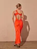 Emi One Shoulder Backless Maxi Dress In Orange sold by Mew Mews