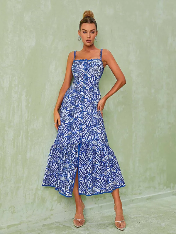 Minka Spaghetti Hollow Midi Dress In Blue sold by Mew Mews