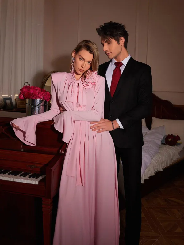 Benton Long Sleeve Flower Maxi Dress In Pink sold by Mew Mews