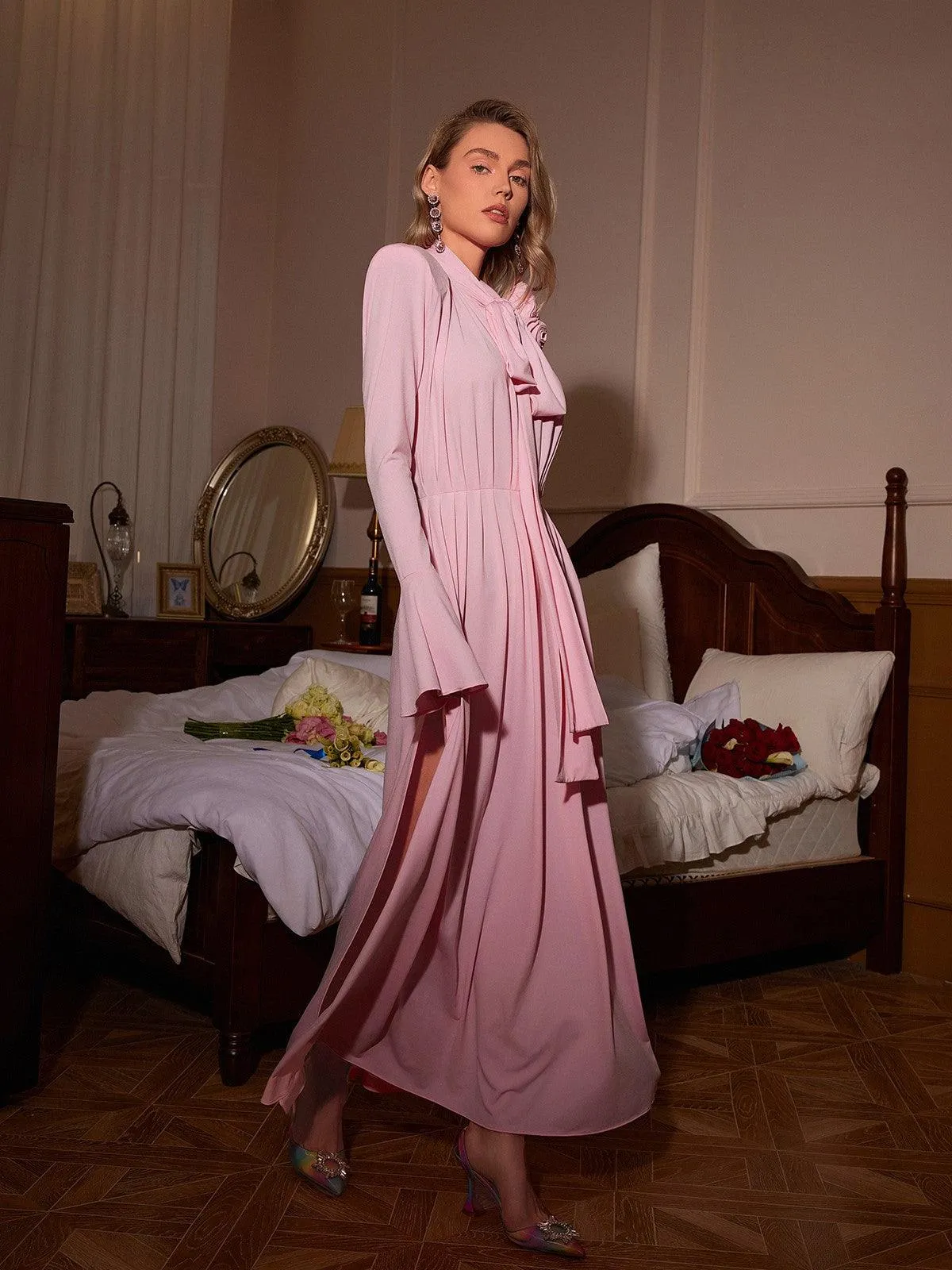Benton Long Sleeve Flower Maxi Dress In Pink sold by Mew Mews product image thumbnail 2
