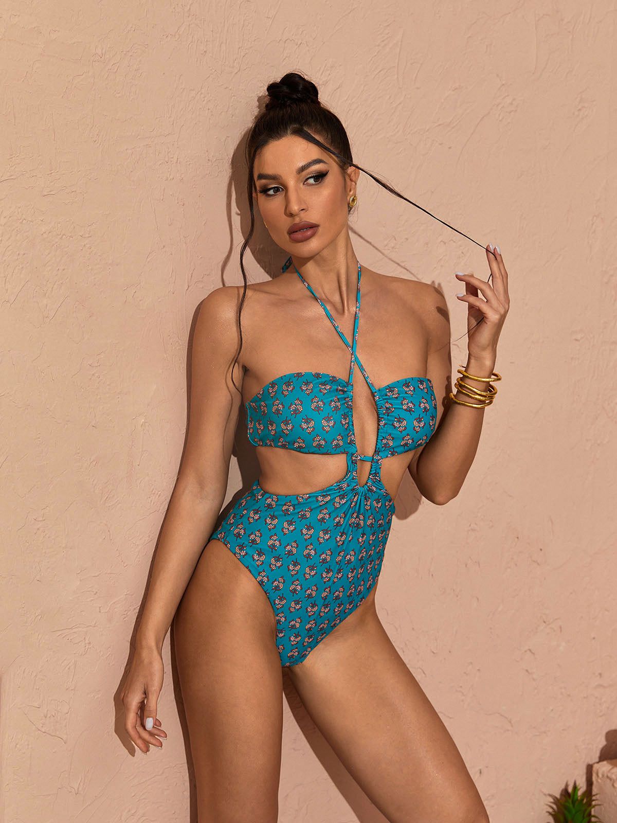 Landry Halterneck Printed Swimwear Two Piece Set In Green sold by Mew Mews product image thumbnail 3