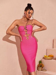 Maverick Strapless Cutout Bandage Dress In Hot Pink sold by Mew Mews