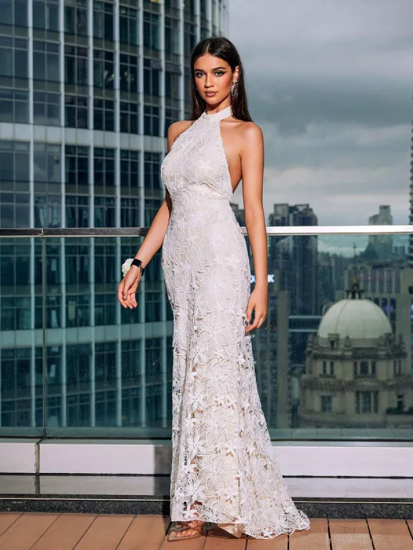 Bonita Halterneck Floral Lace Maxi Dress sold by Mew Mews