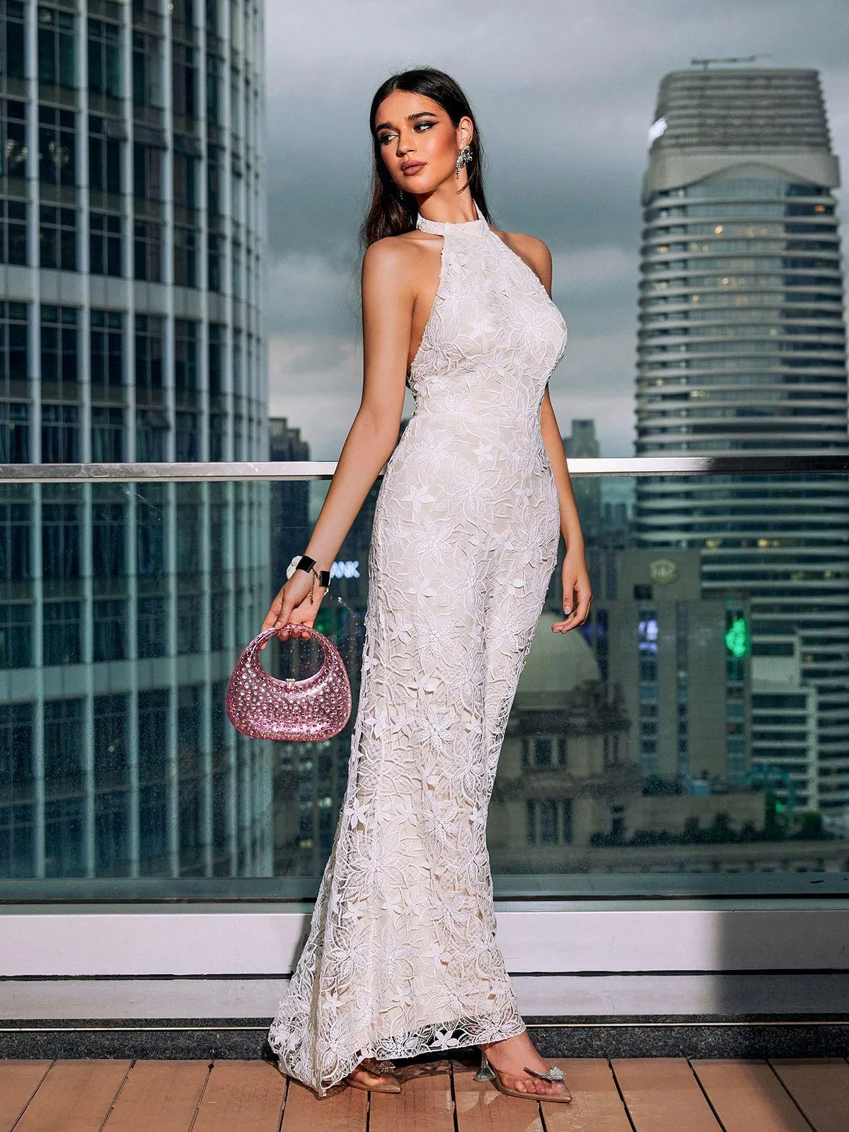 Bonita Halterneck Floral Lace Maxi Dress sold by Mew Mews product image thumbnail 5