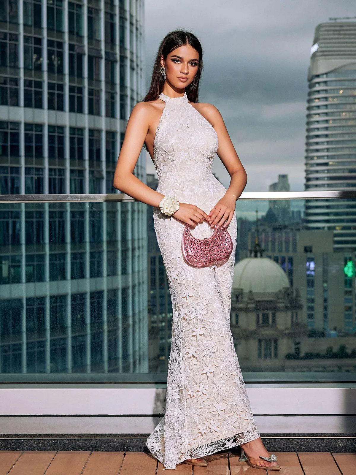 Bonita Halterneck Floral Lace Maxi Dress sold by Mew Mews product image thumbnail 4