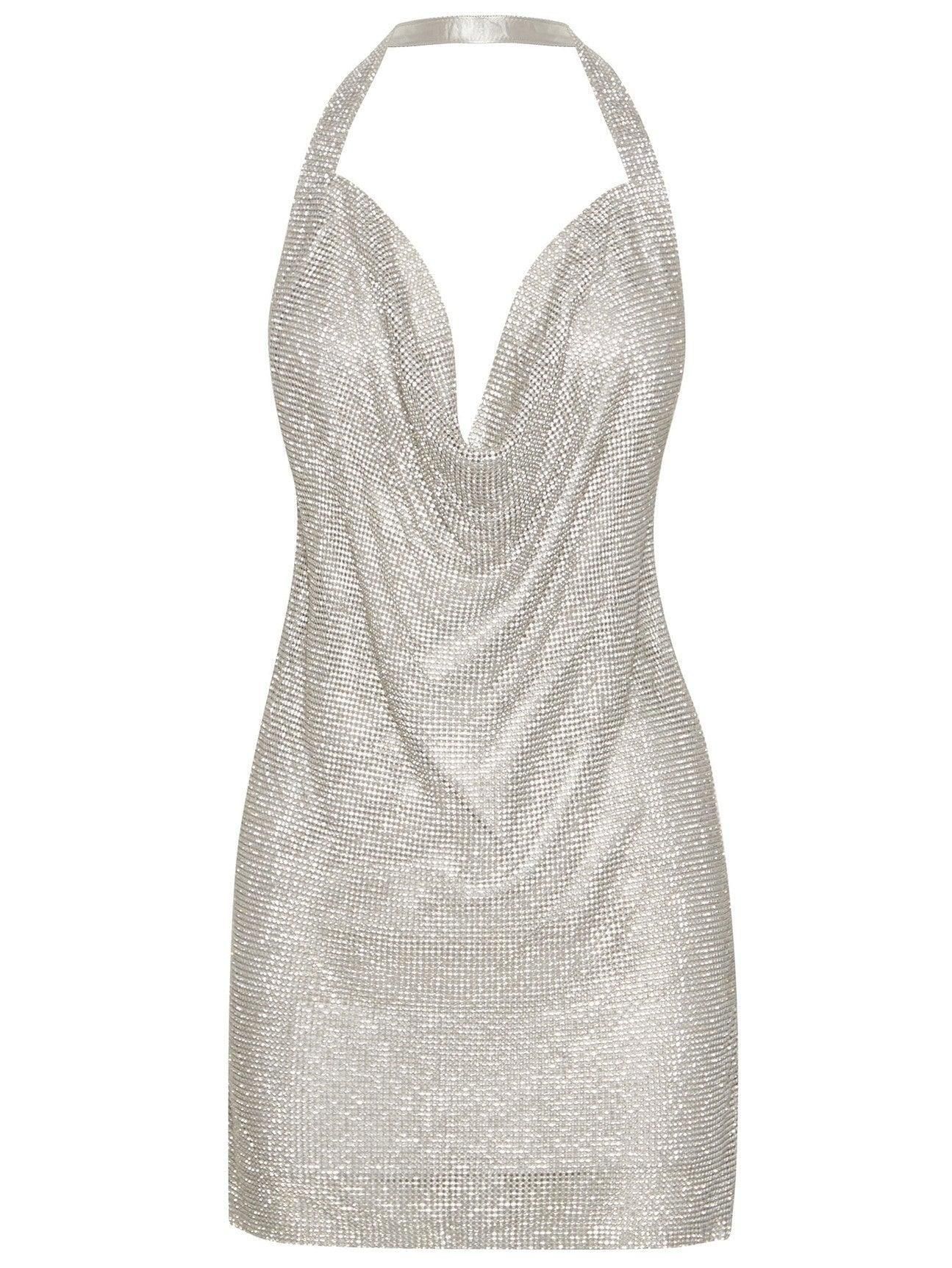 Mabel Diamante Mesh Mini Dress In Silver sold by Mew Mews product image thumbnail 7