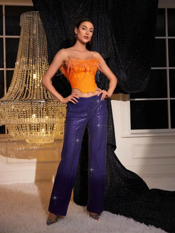 Likan Crop Top Sequin Pants Set sold by Mew Mews