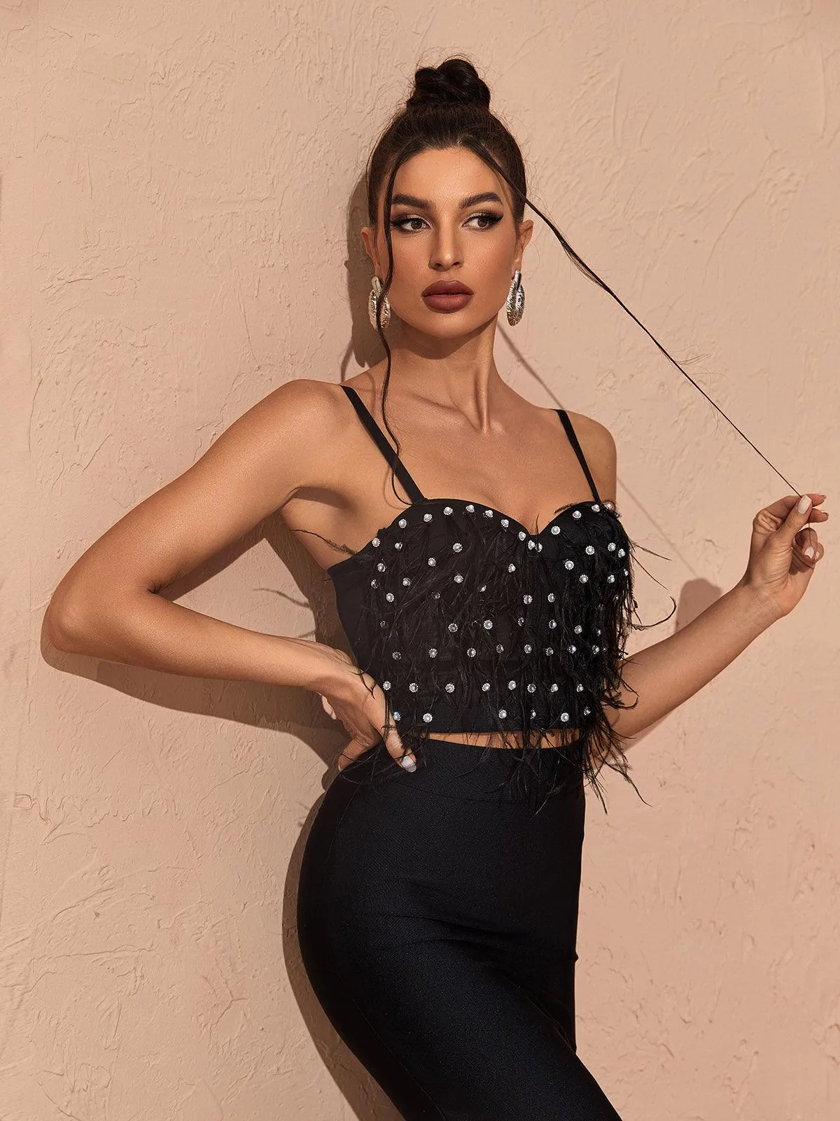 Emmett Spaghetti Feather Embellished Top sold by Mew Mews product image thumbnail 2