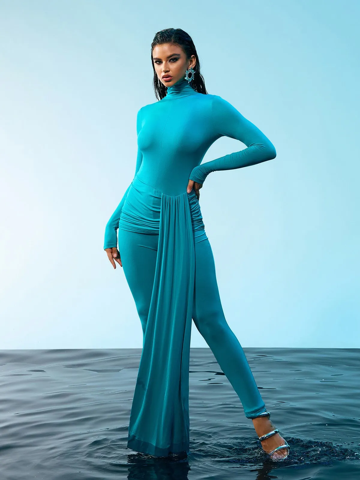 Kayden Long Sleeve Draped Jumpsuit sold by Mew Mews product image thumbnail 4