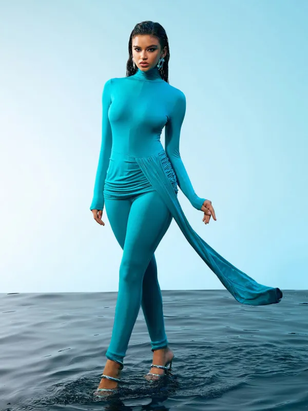 Kayden Long Sleeve Draped Jumpsuit sold by Mew Mews