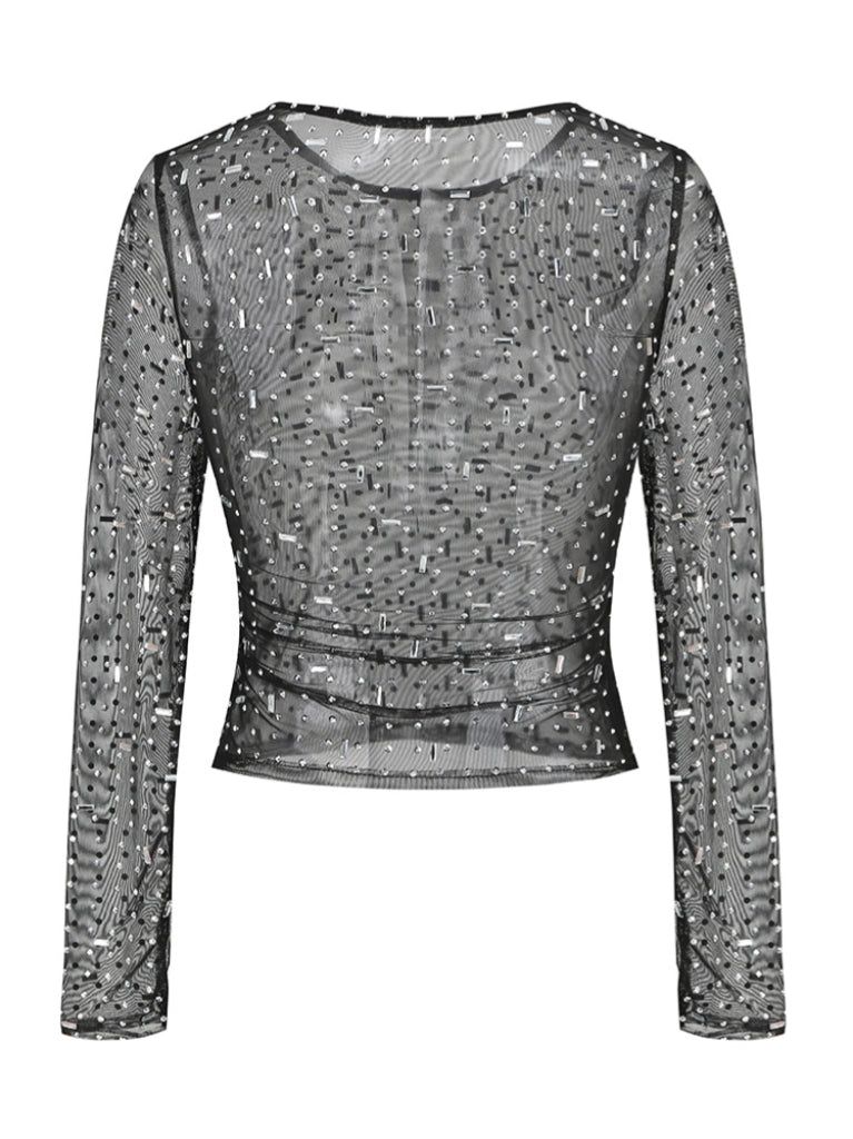 Emmanuelle Long Sleeve Embellished Top In Black sold by Mew Mews product image thumbnail 8