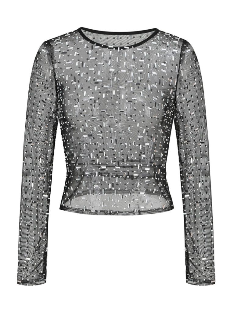 Emmanuelle Long Sleeve Embellished Top In Black sold by Mew Mews product image thumbnail 7