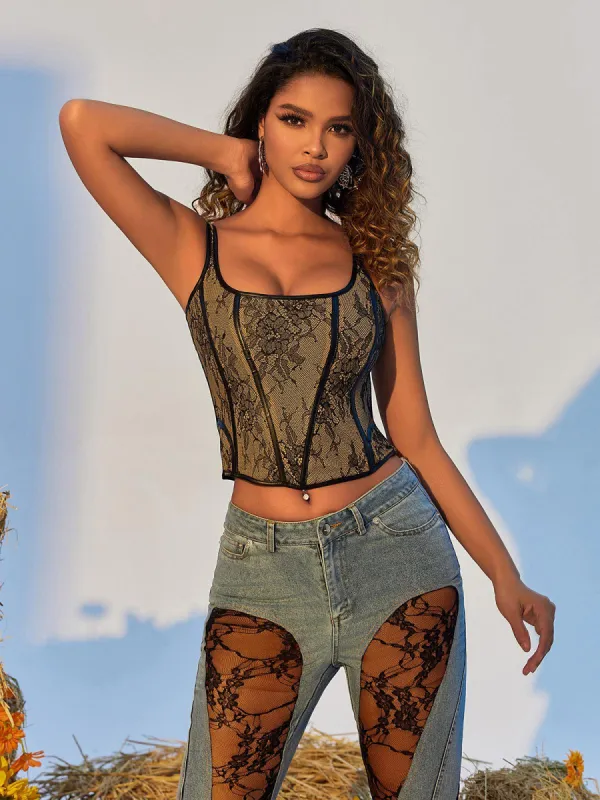 Lido Floral Lace Patchwork Top sold by Mew Mews