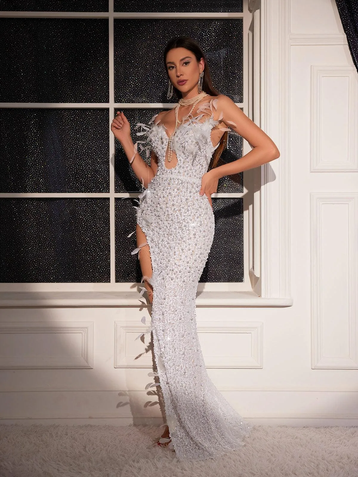 Sem Pearl Embellished Asymmetric Sequin Dress sold by Mew Mews product image thumbnail 2