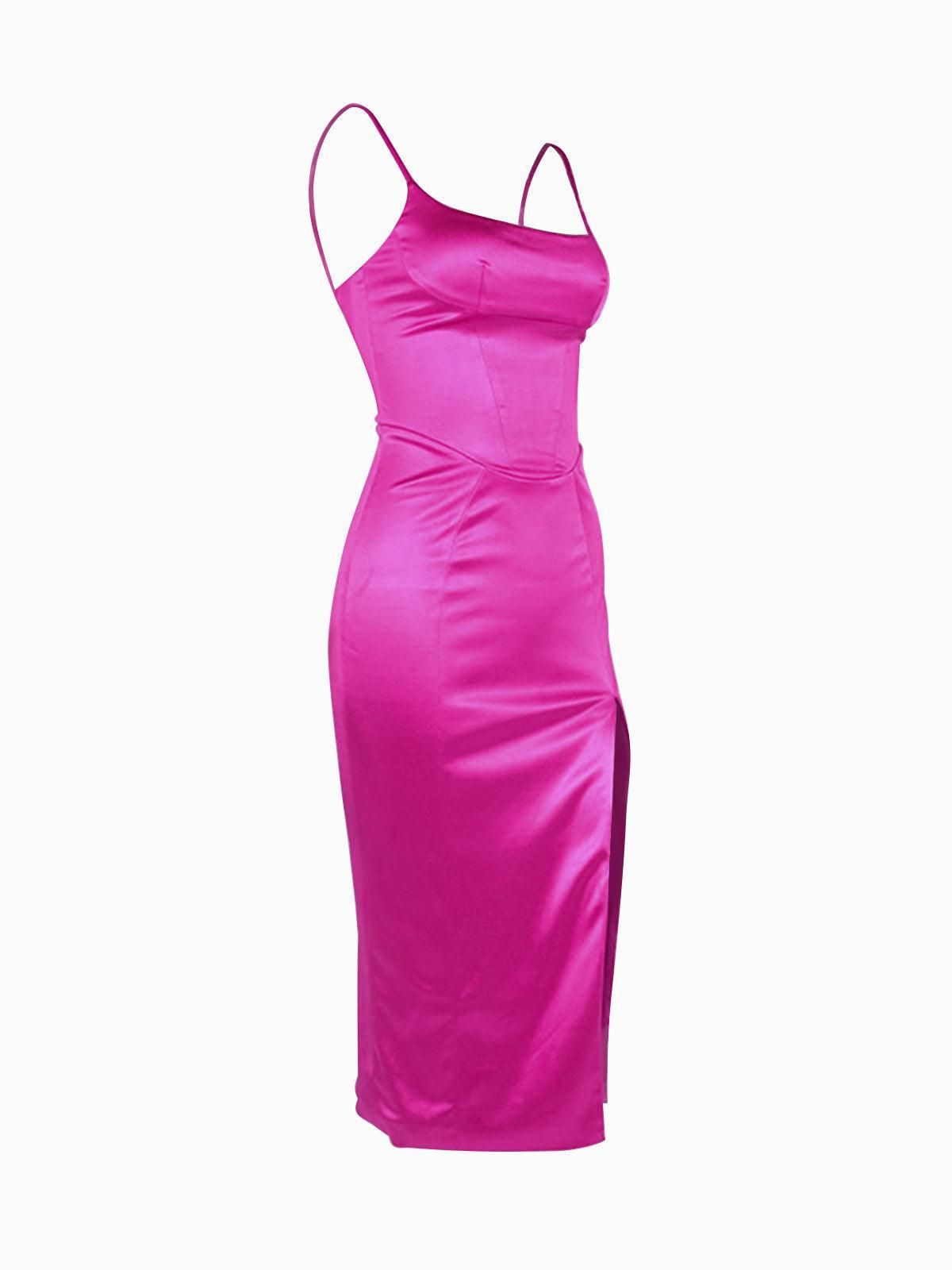 Annie Satin Midi Dress In Hot Pink sold by Mew Mews product image thumbnail 8