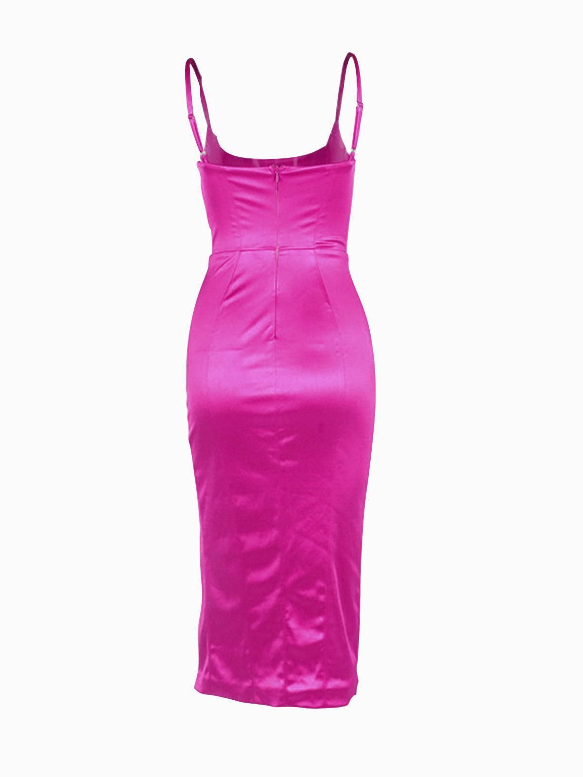 Annie Satin Midi Dress In Hot Pink sold by Mew Mews product image thumbnail 9