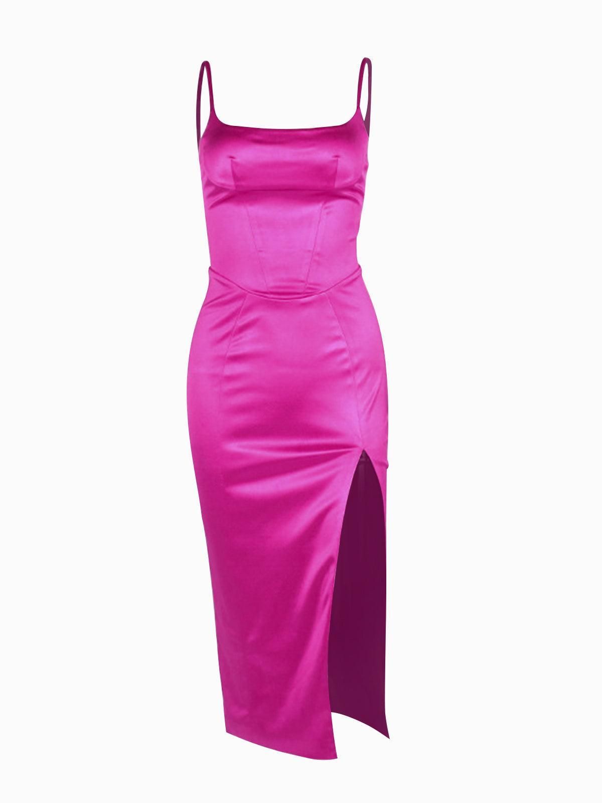 Annie Satin Midi Dress In Hot Pink sold by Mew Mews product image thumbnail 7