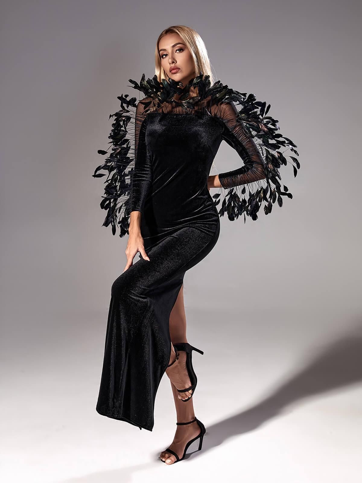 Peony Long Sleeve Velvet Maxi Dress sold by Mew Mews