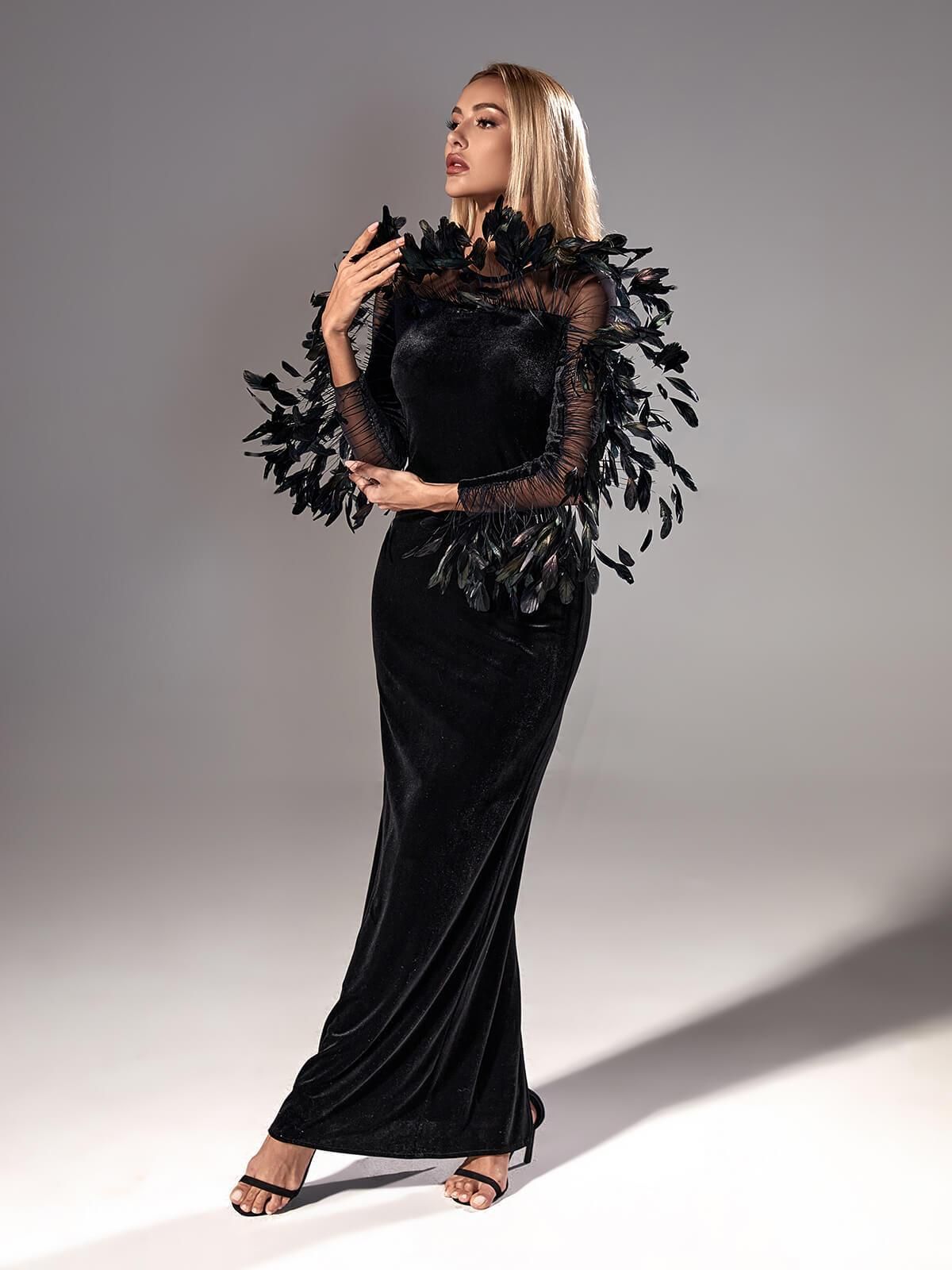 Peony Long Sleeve Velvet Maxi Dress sold by Mew Mews product image thumbnail 2