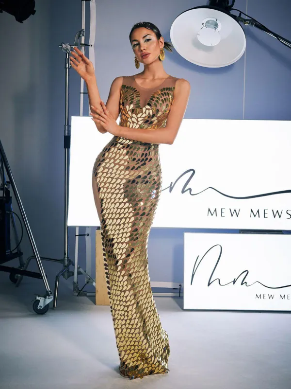 Evander Scoop Neck Acrylic Maxi Dress sold by Mew Mews