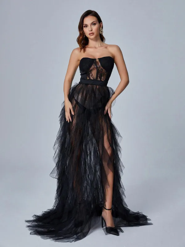 Dorothy Tulle Maxi Dress In Black sold by Mew Mews