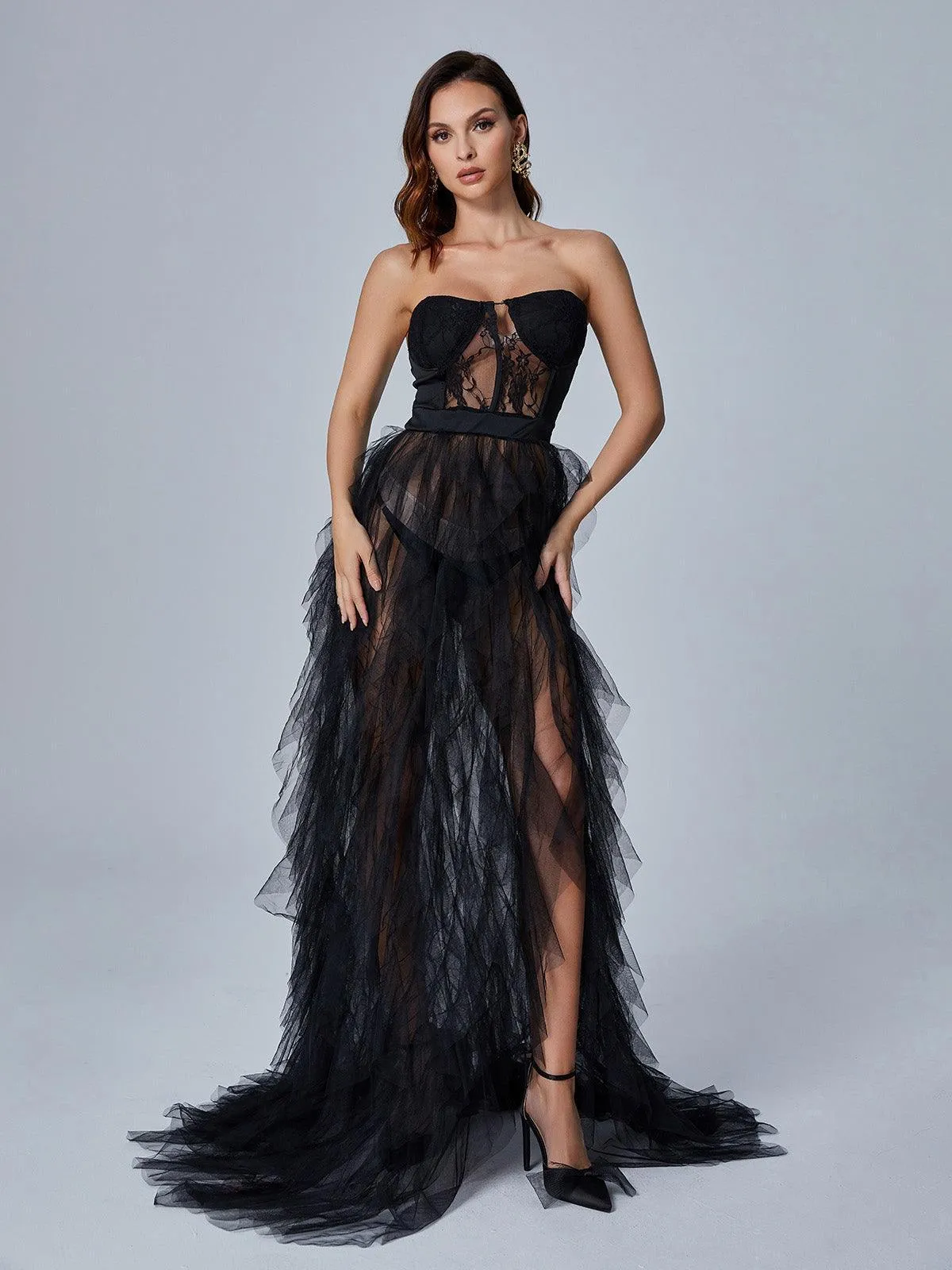 Dorothy Tulle Maxi Dress In Black sold by Mew Mews