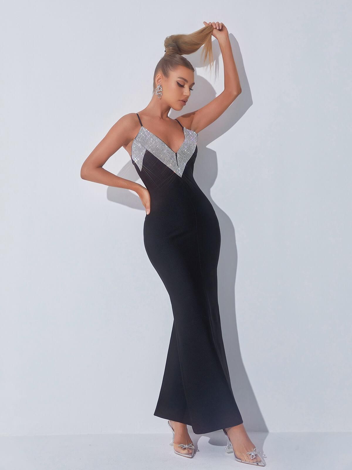 Rosemarie V Neck Rhinestone Bandage Dress sold by Mew Mews product image thumbnail 3