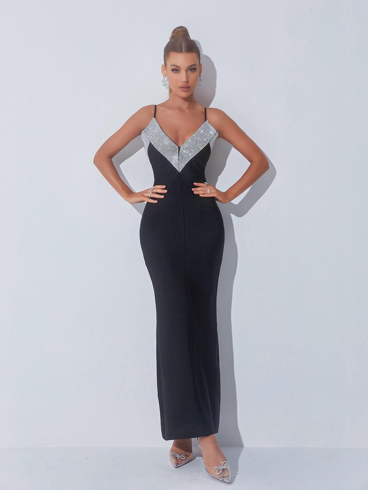 Rosemarie V Neck Rhinestone Bandage Dress sold by Mew Mews product image thumbnail 4