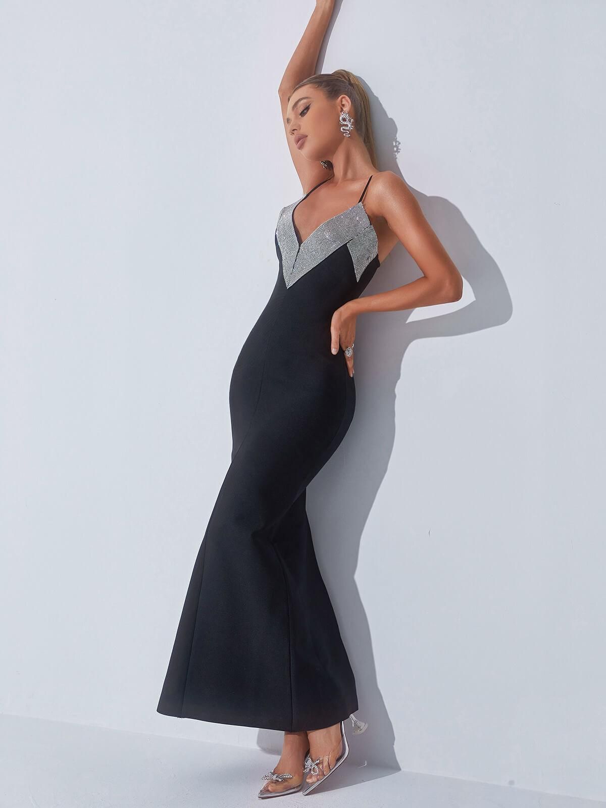 Rosemarie V Neck Rhinestone Bandage Dress sold by Mew Mews product image thumbnail 2