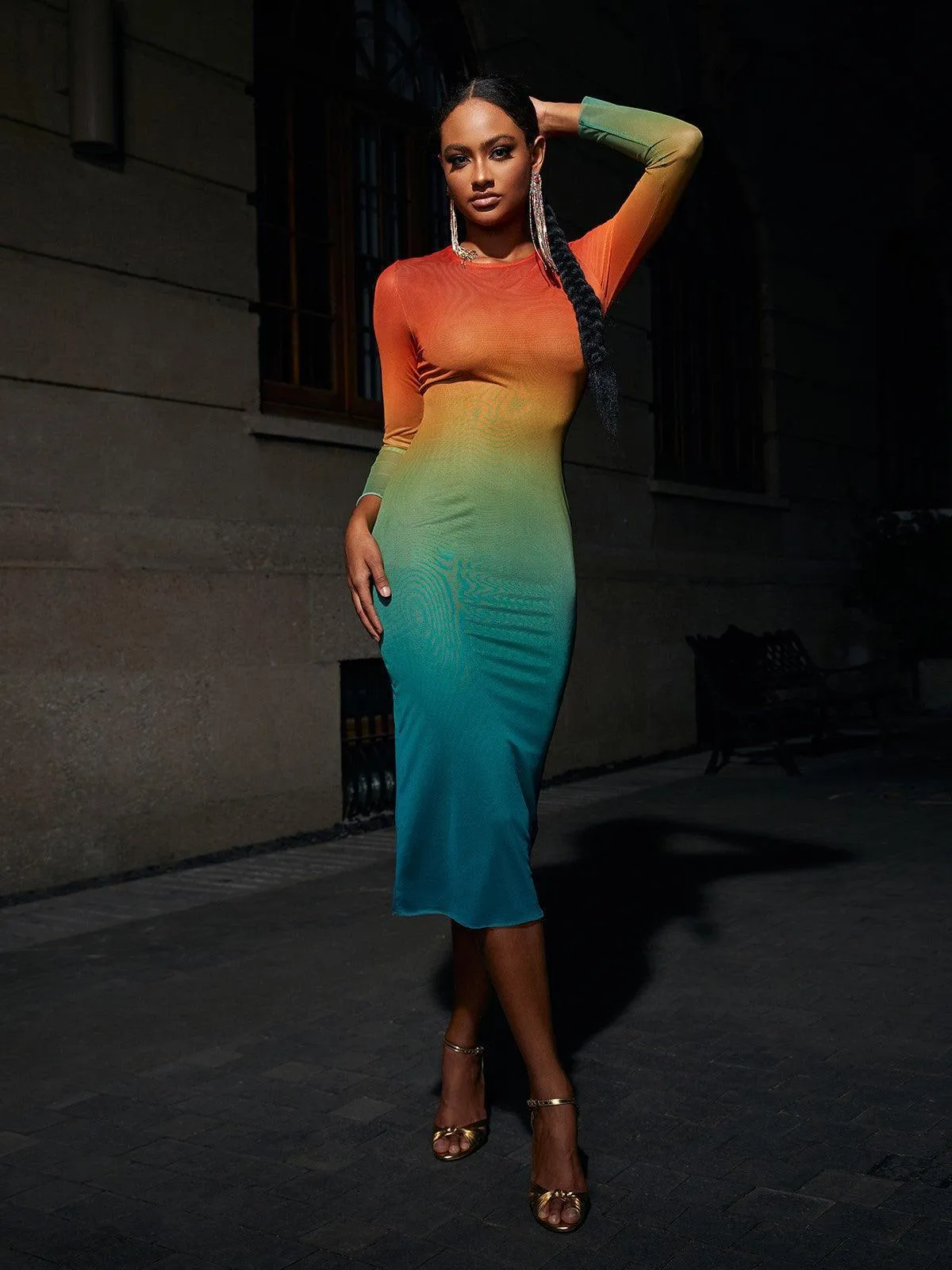 Celestial Ombre Long Sleeve Mesh Midi Dress sold by Mew Mews product image thumbnail 2
