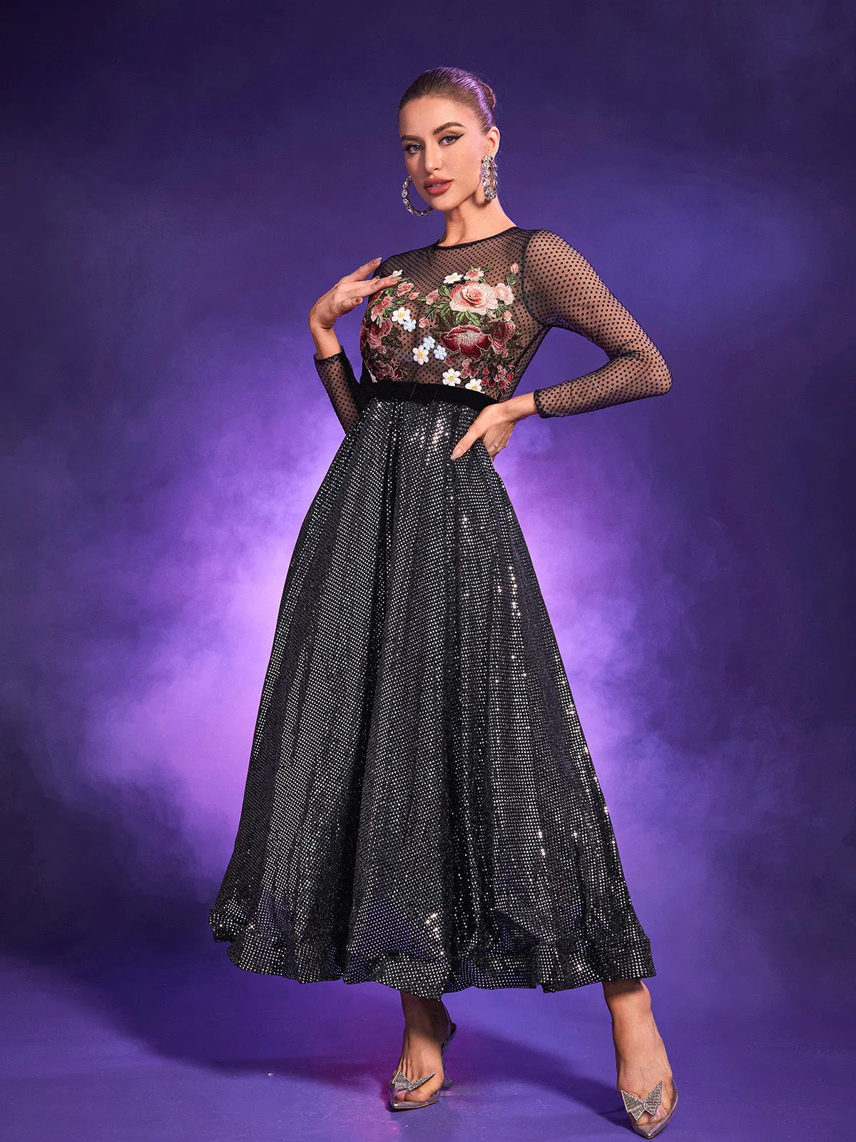 Yuki Patchwork Floral Embroided Dress sold by Mew Mews