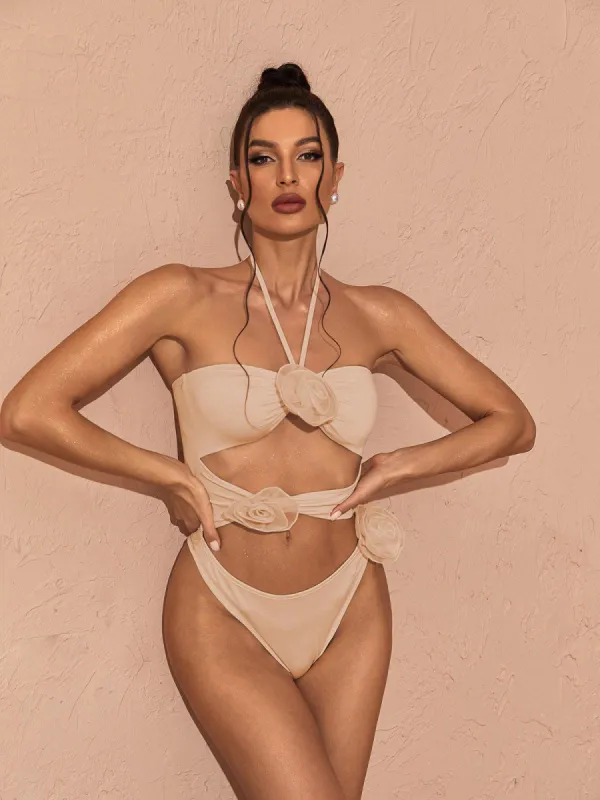 Addy Halterneck Cutout Embellished Swimsuit In Pink sold by Mew Mews