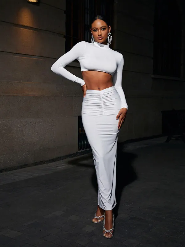 Imani Long Sleeve Ruched Skirt Set sold by Mew Mews