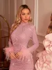 Kace Long Sleeve Rhinestone Ruched Mini Dress sold by Mew Mews