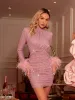 Kace Long Sleeve Rhinestone Ruched Mini Dress sold by Mew Mews