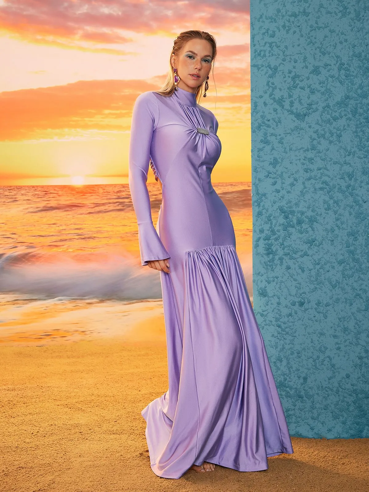 Kaito Long Sleeve Ruched Maxi Dress sold by Mew Mews product image thumbnail 4
