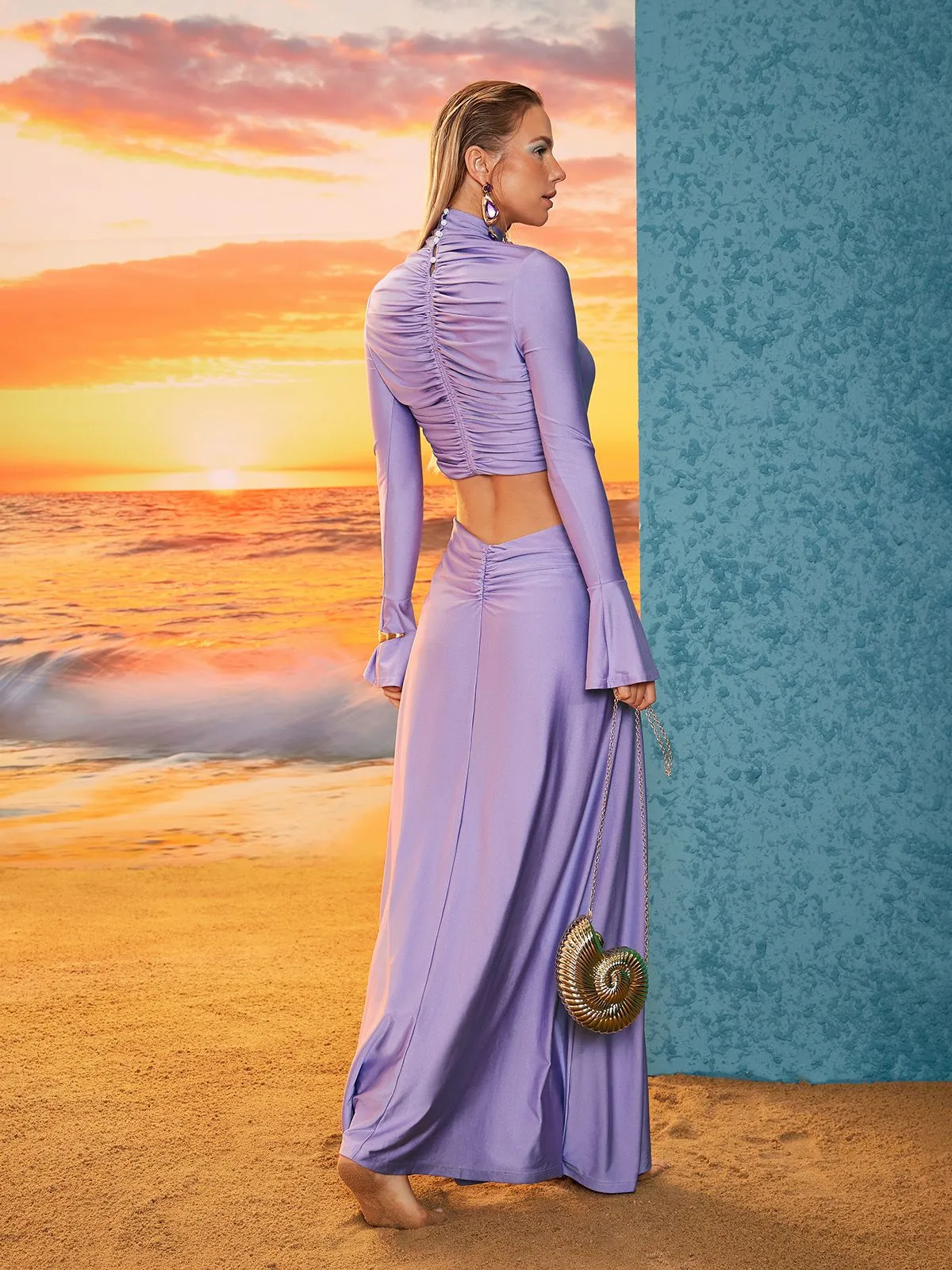 Kaito Long Sleeve Ruched Maxi Dress sold by Mew Mews product image thumbnail 2