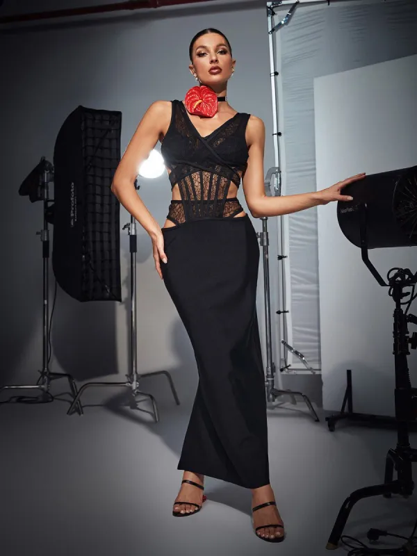 Sutton Cutout Patchwork Lace Bandage Dress sold by Mew Mews