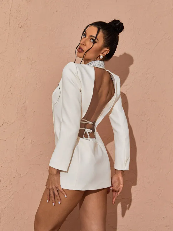 Alta Rhinestone Backless Blazer sold by Mew Mews