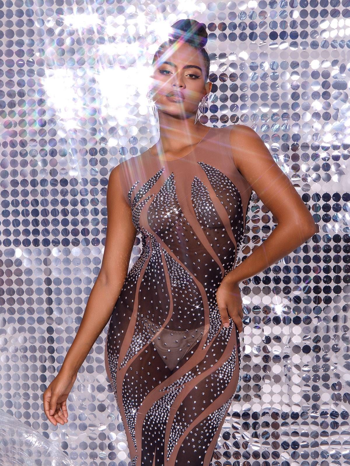 Emmaline Rhinestone Mesh Maxi Dress sold by Mew Mews product image thumbnail 4