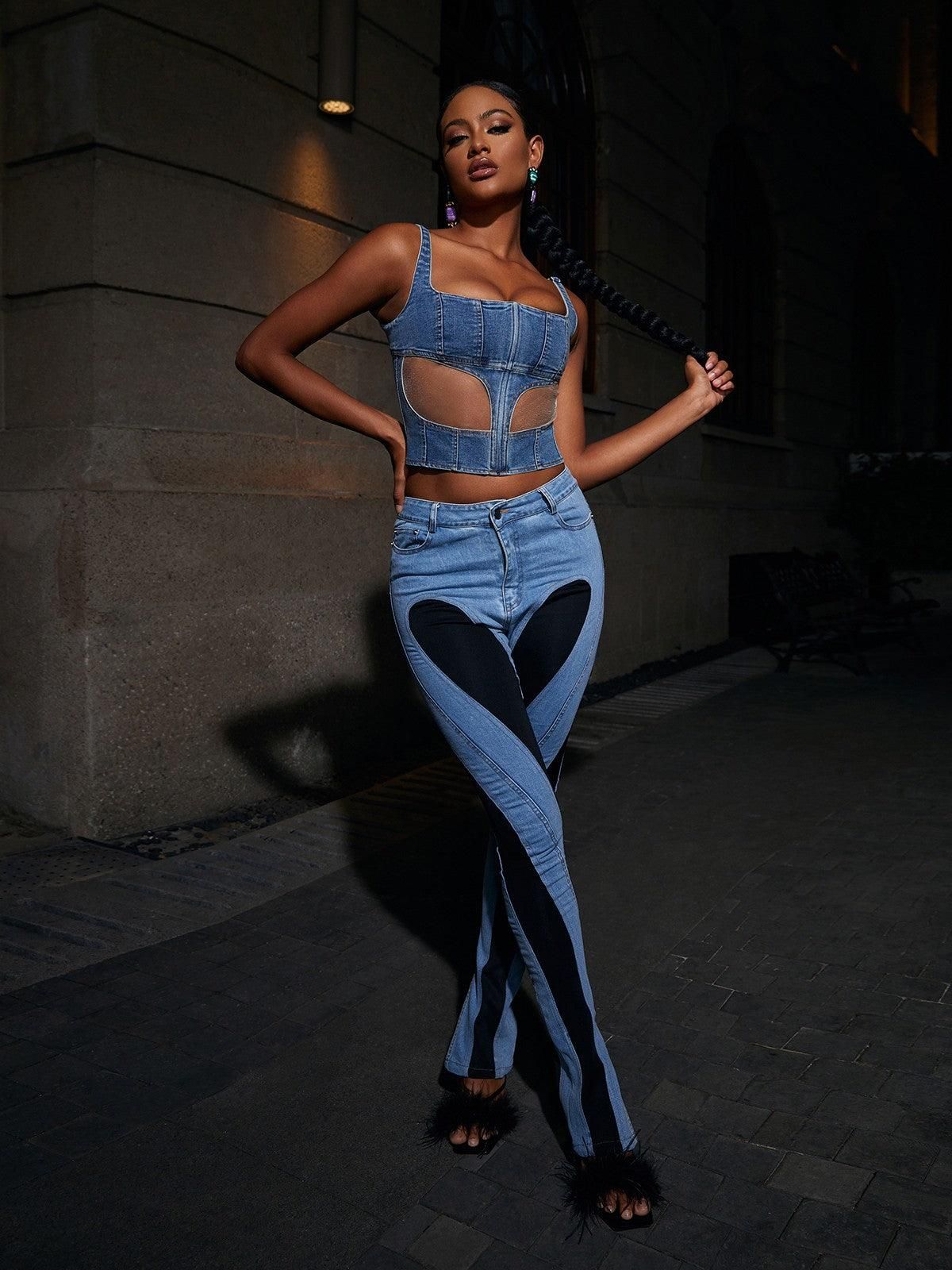 Lettice Paneled High Rise Skinny Jeans In Black sold by Mew Mews product image thumbnail 4