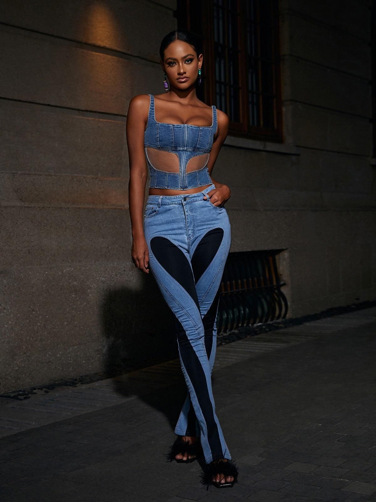 Lettice Paneled High Rise Skinny Jeans In Black sold by Mew Mews product image thumbnail 2