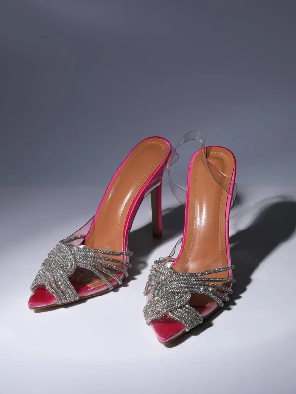 Lumi Crystal Embellished Sandals In Hot Pink sold by Mew Mews