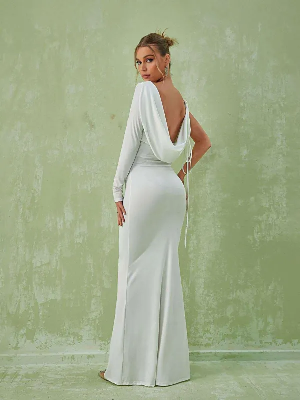 Meliora One Shoulder Backless Maxi Dress In White sold by Mew Mews