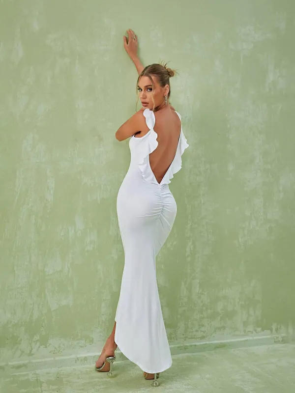 Marzia Backless Maxi Dress In White sold by Mew Mews