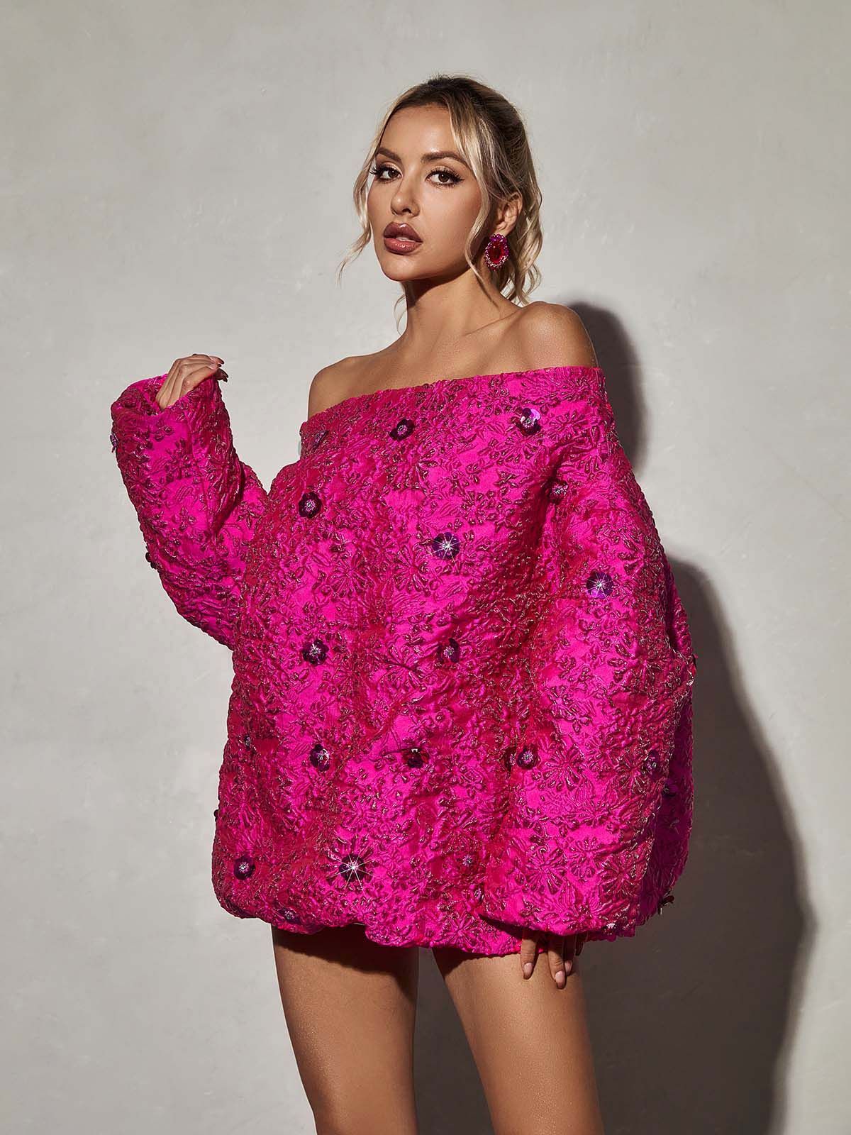 Ravina Long Sleeve Jacquard Mini Dress sold by Mew Mews product image thumbnail 5