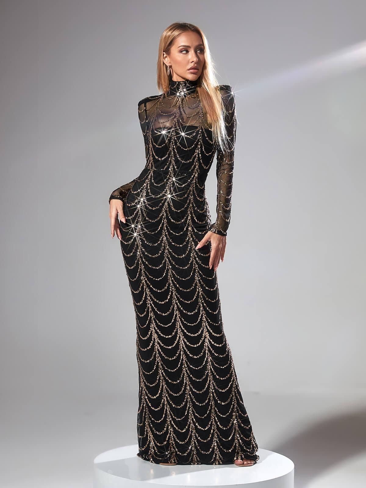 Melisande Long Sleeve Sequin Maxi Dress In Black sold by Mew Mews product image thumbnail 2