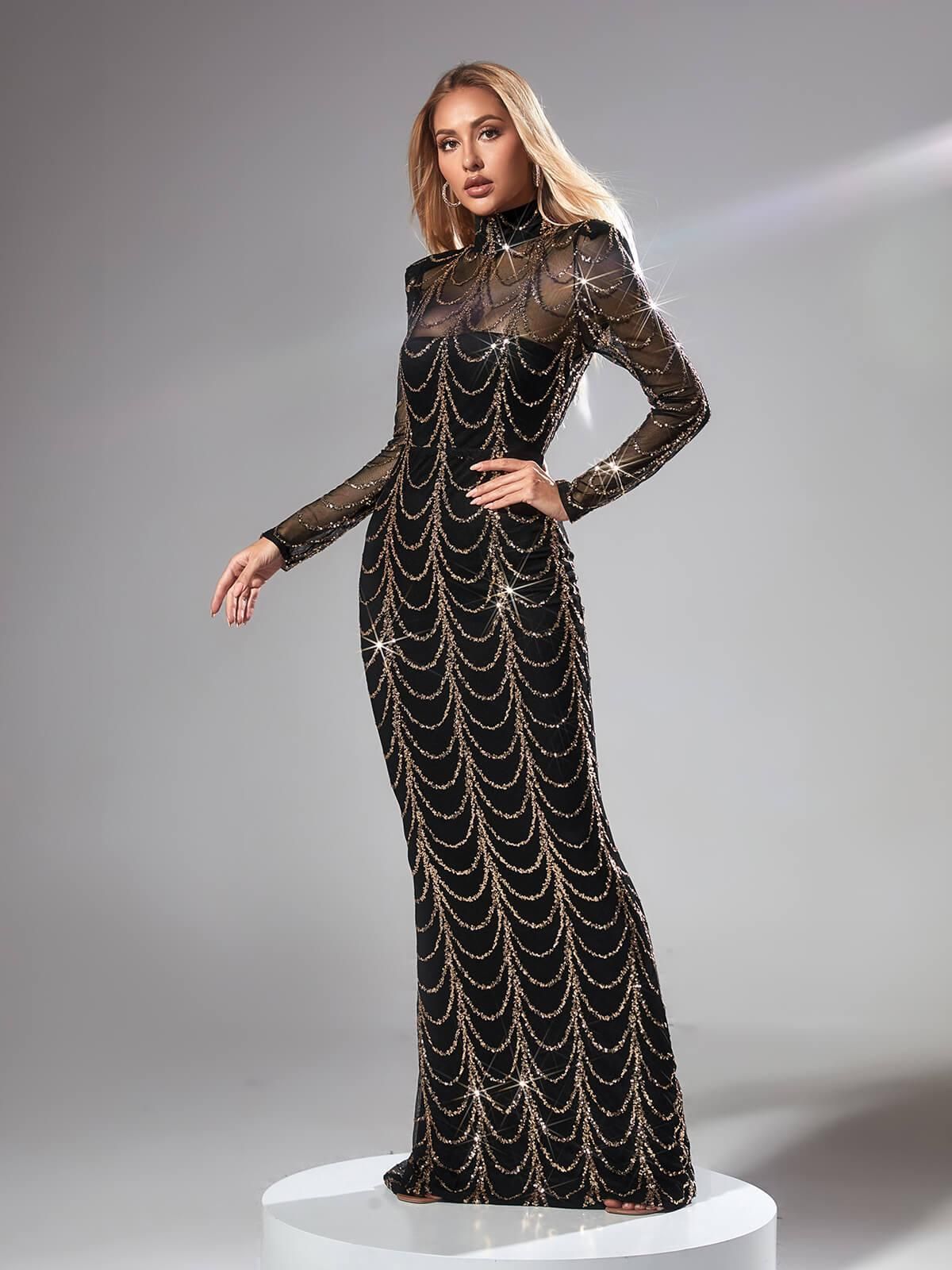Melisande Long Sleeve Sequin Maxi Dress In Black sold by Mew Mews product image thumbnail 3