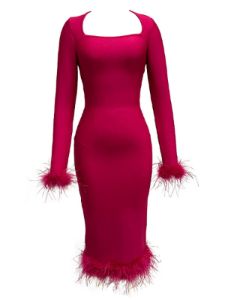 Madeline Long Sleeve Feather Bandage Dress In Hot Pink sold by Mew Mews